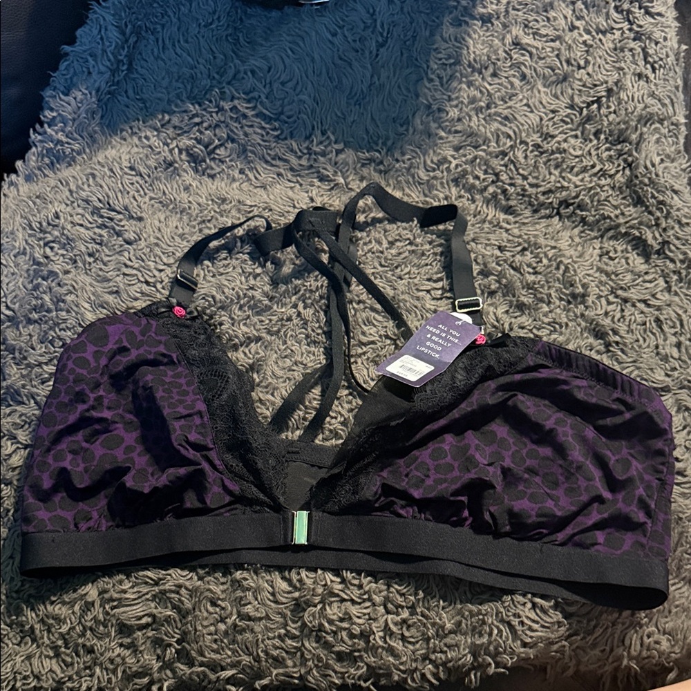 Cacique Black and Purple Lace Bralette